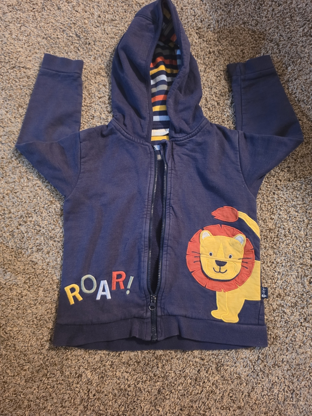 Jojo Toddler Navy Lion Zip-Up Hoodie with Striped Hood
